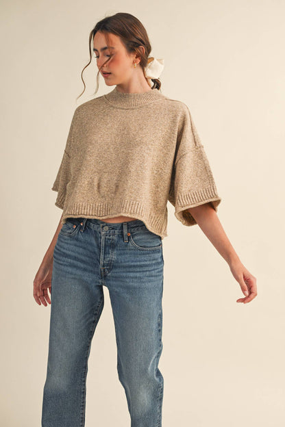 Mock Neck Short Sleeve Sweater