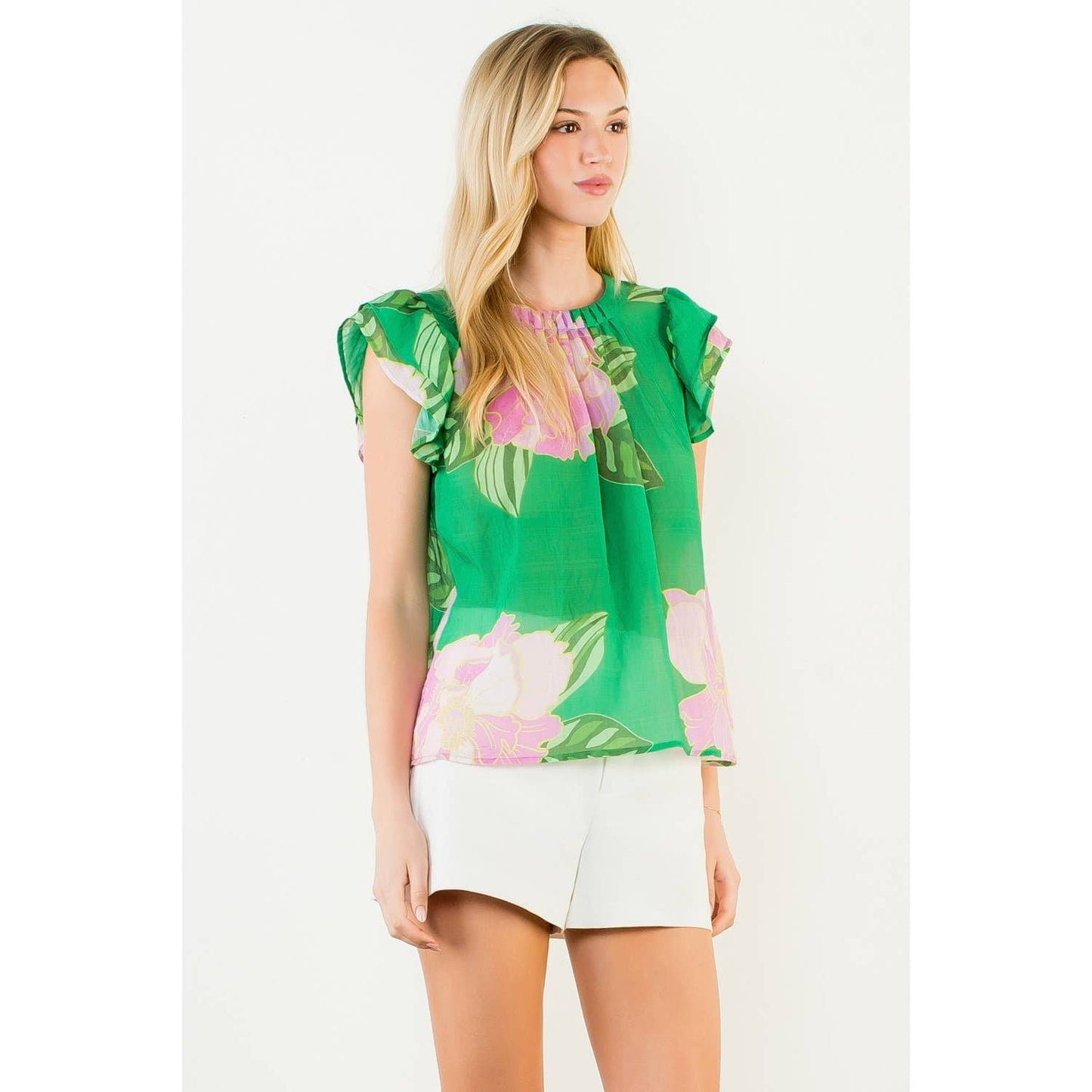 Floral Print Flutter Sleeve Top