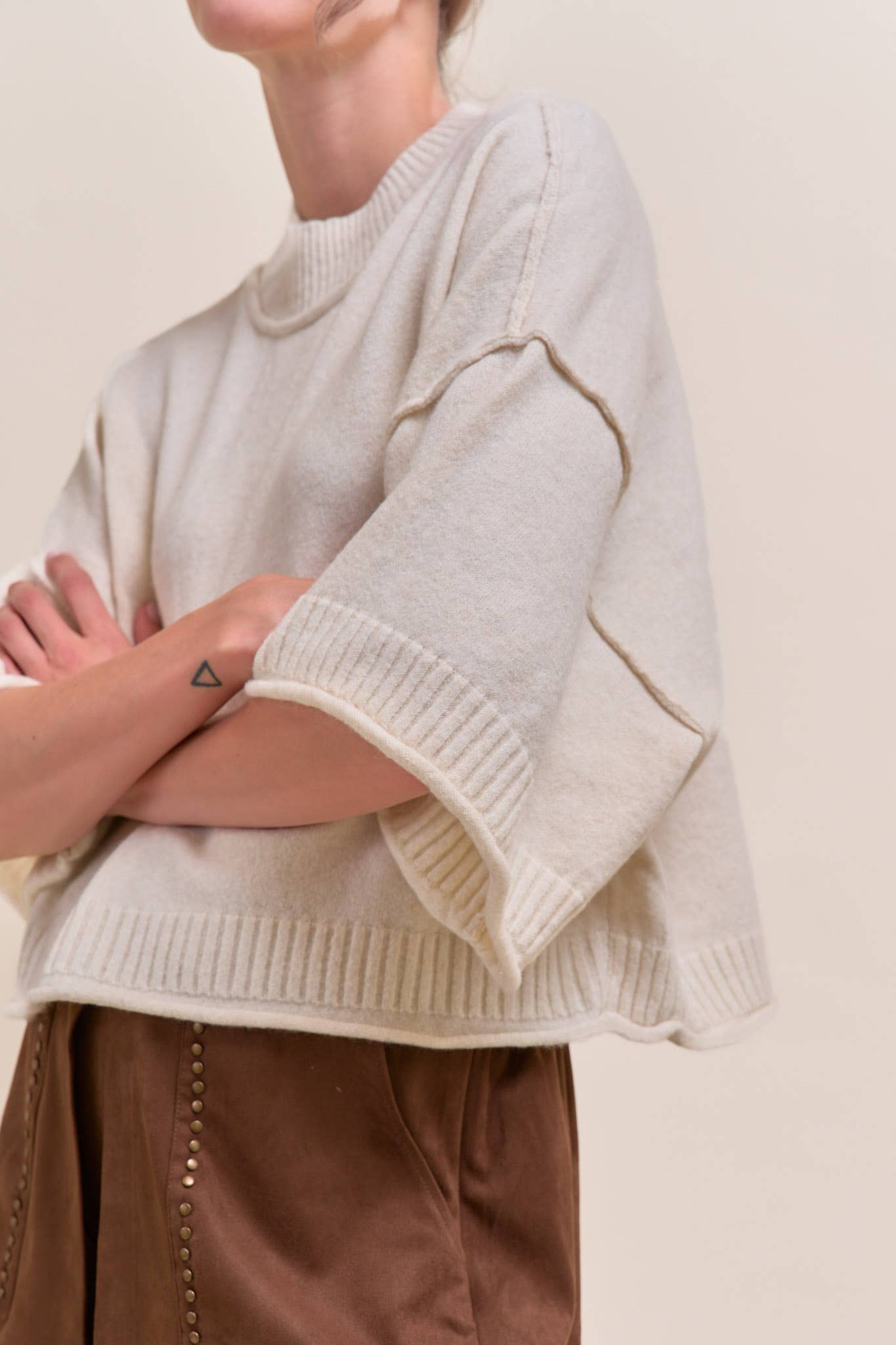 Mock Neck Short Sleeve Sweater