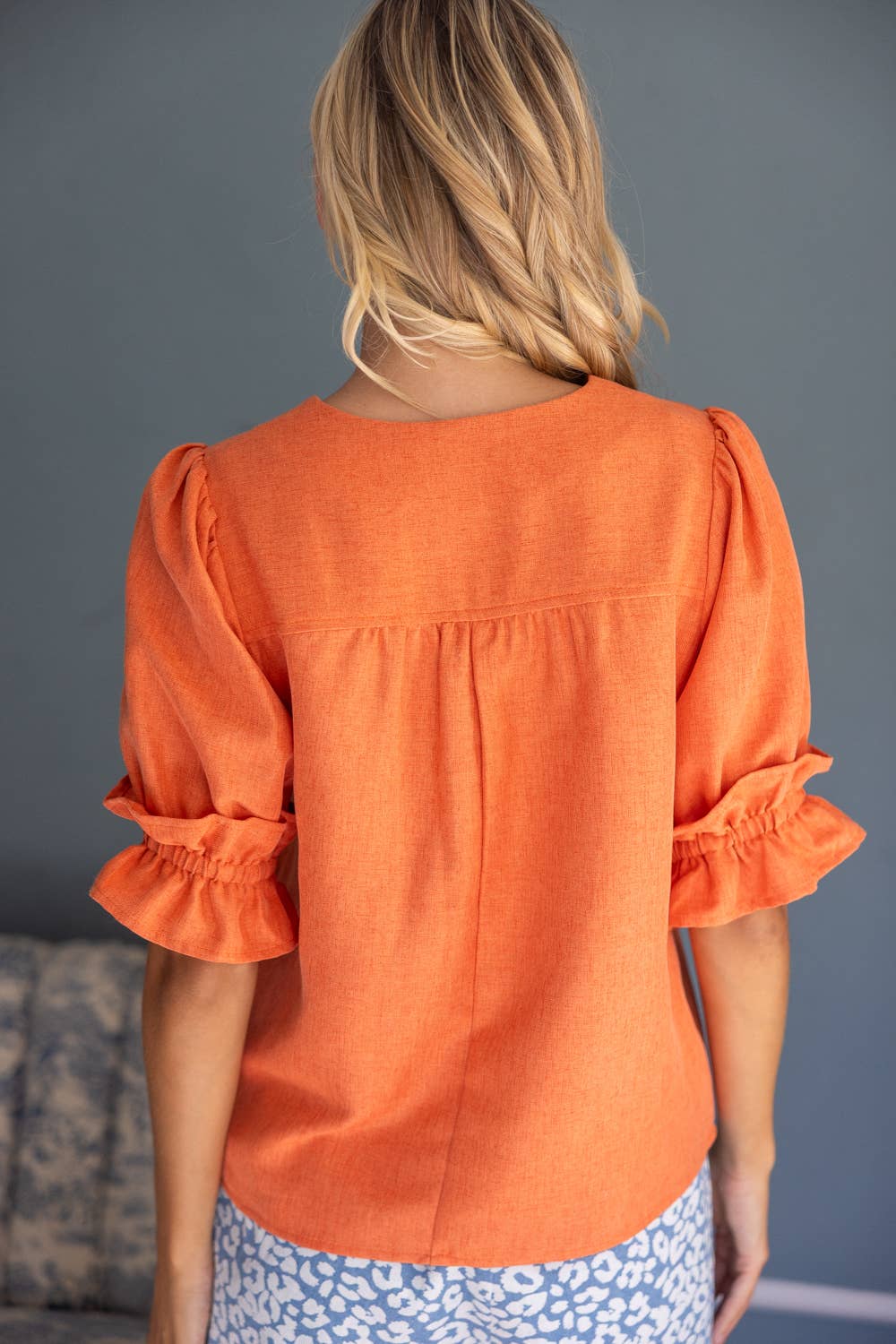 Floral Embroidery Elastic Ruffled Half Sleeve Top