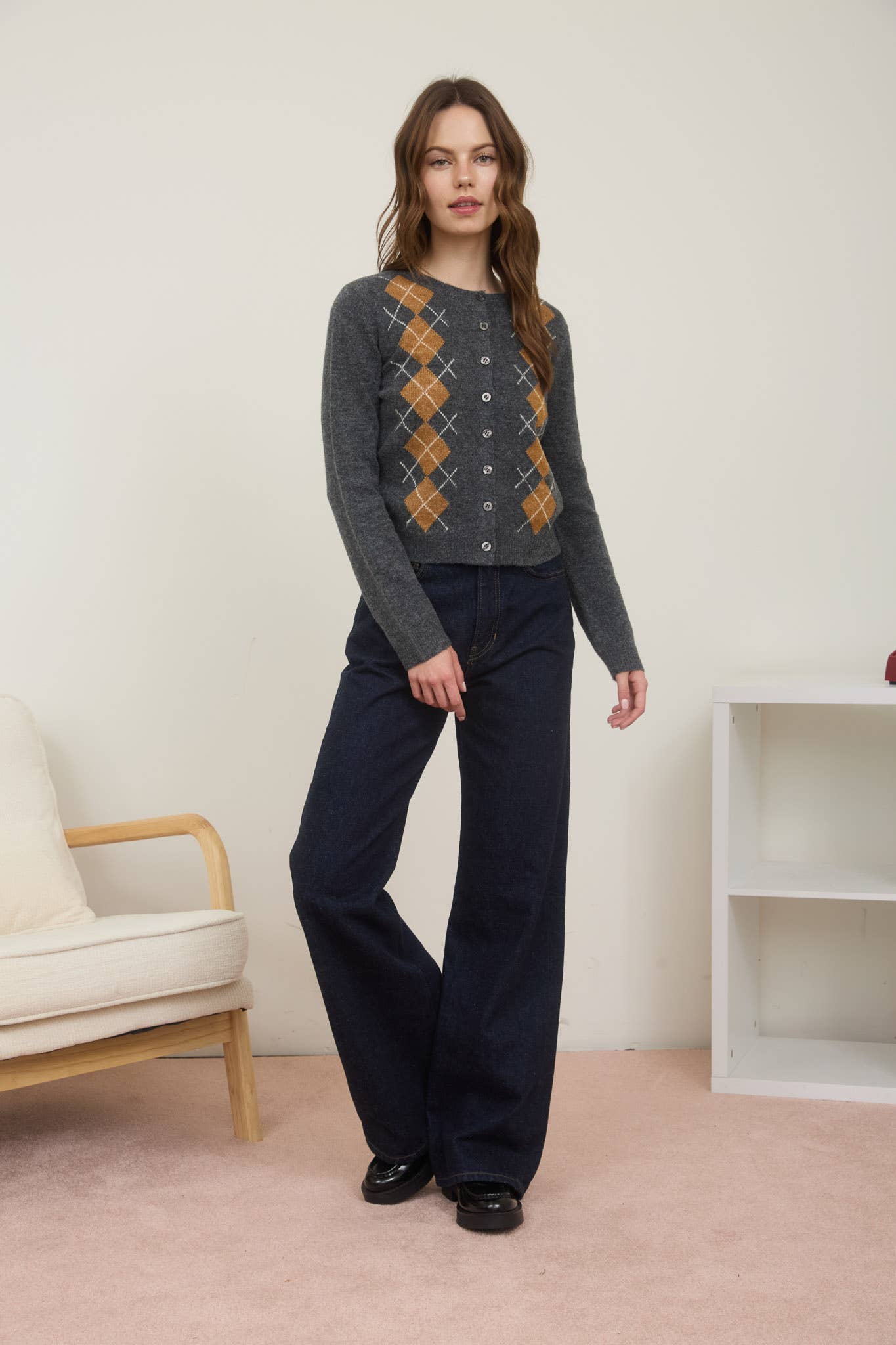 ARGYLE PATTERN CARDIGAN