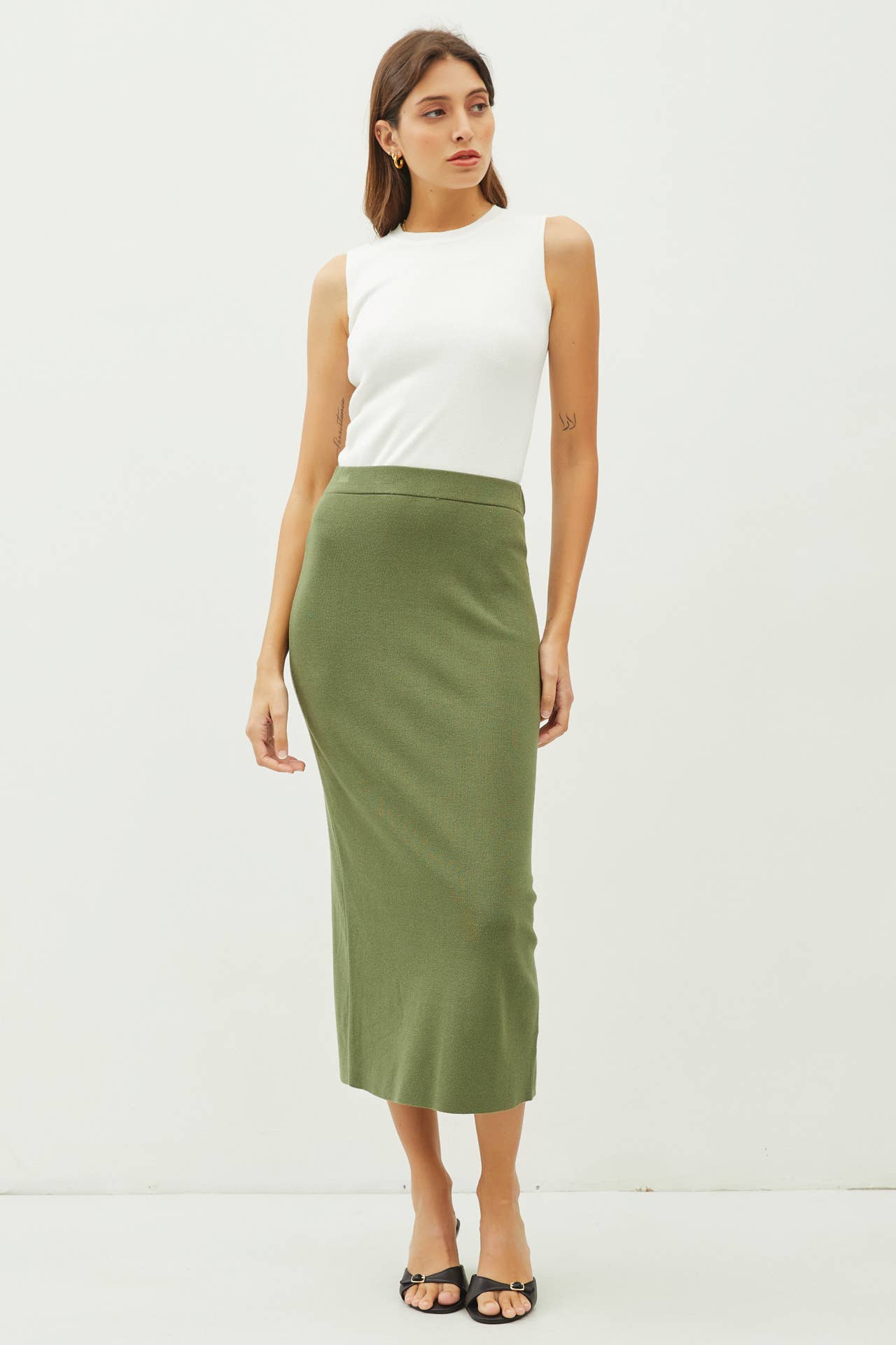 KNITTED HIGH RISE MIDI SKIRT