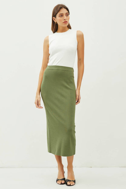 KNITTED HIGH RISE MIDI SKIRT
