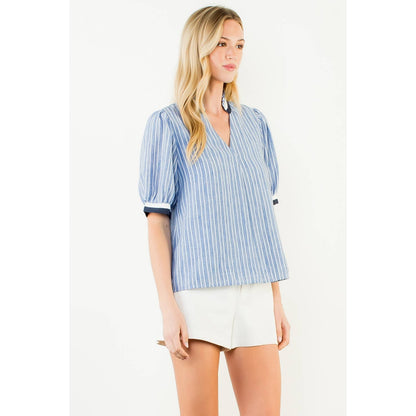 Short Sleeve Striped V-Neck Top