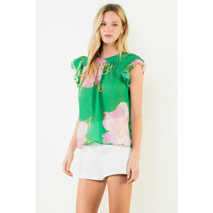 Floral Print Flutter Sleeve Top