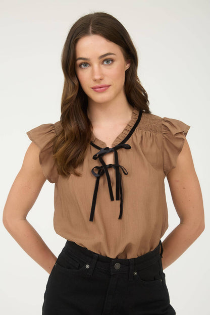 CONTRAST FRONT TIE BLOUSE