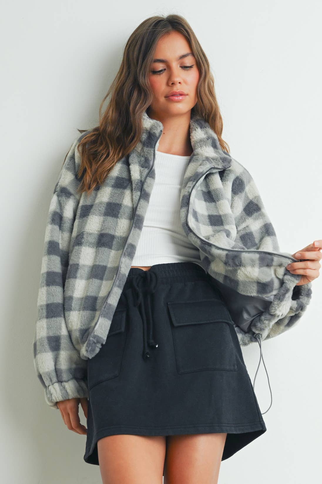 Drop Shoulder Plaid Jacket