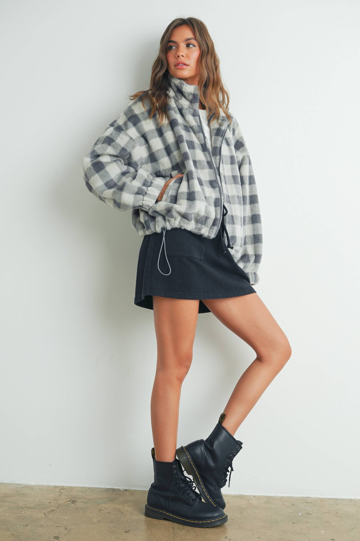 Drop Shoulder Plaid Jacket
