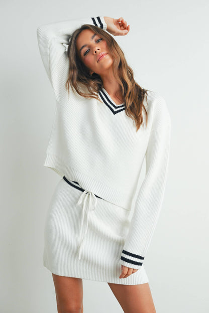 Striped V-Neck and Sleeve Sweater