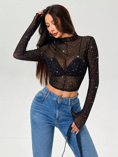 Color Sequin Mesh Top