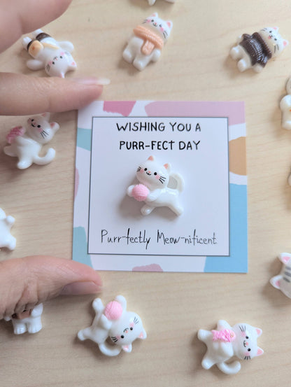 Thinking of You Cat Card + Mini Cat Trinket. Cat Lover Gift