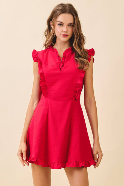 Ruffled Neck Mini Dress