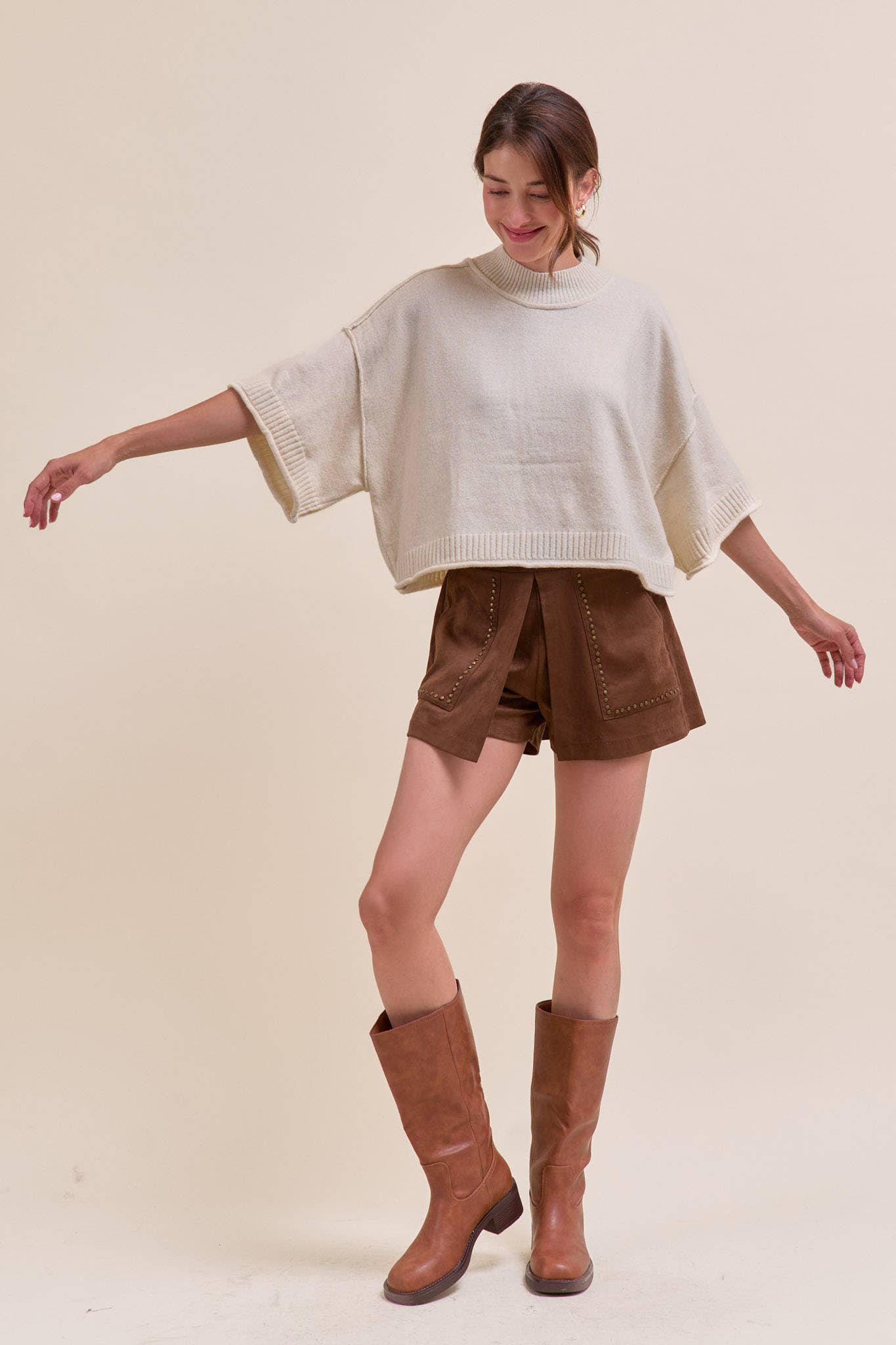 Mock Neck Short Sleeve Sweater