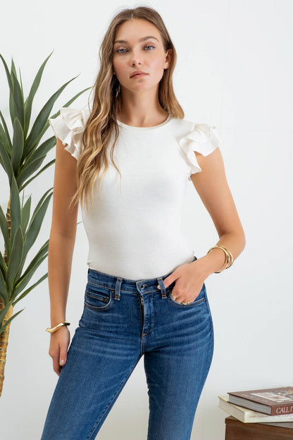 FLUTTER SLEEVE KNIT TOP