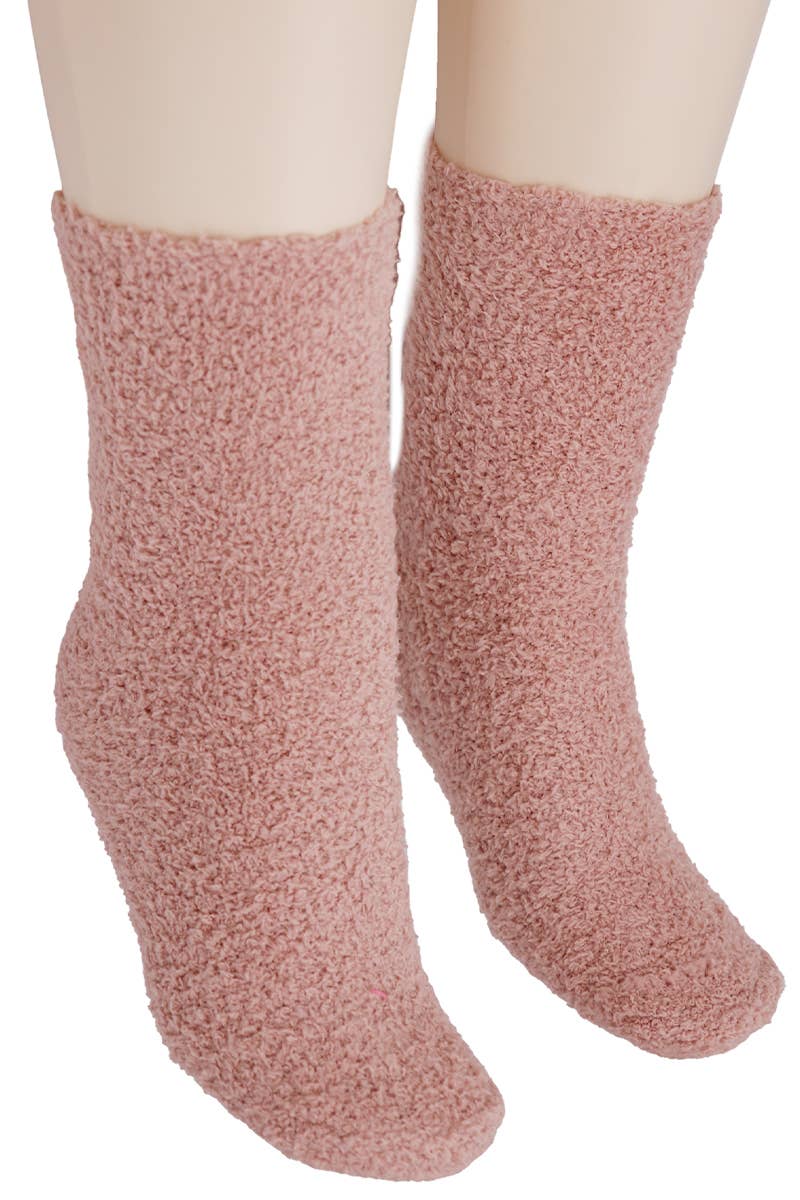 Solid Fuzzy Mid-Crew Cozy Lounge Socks