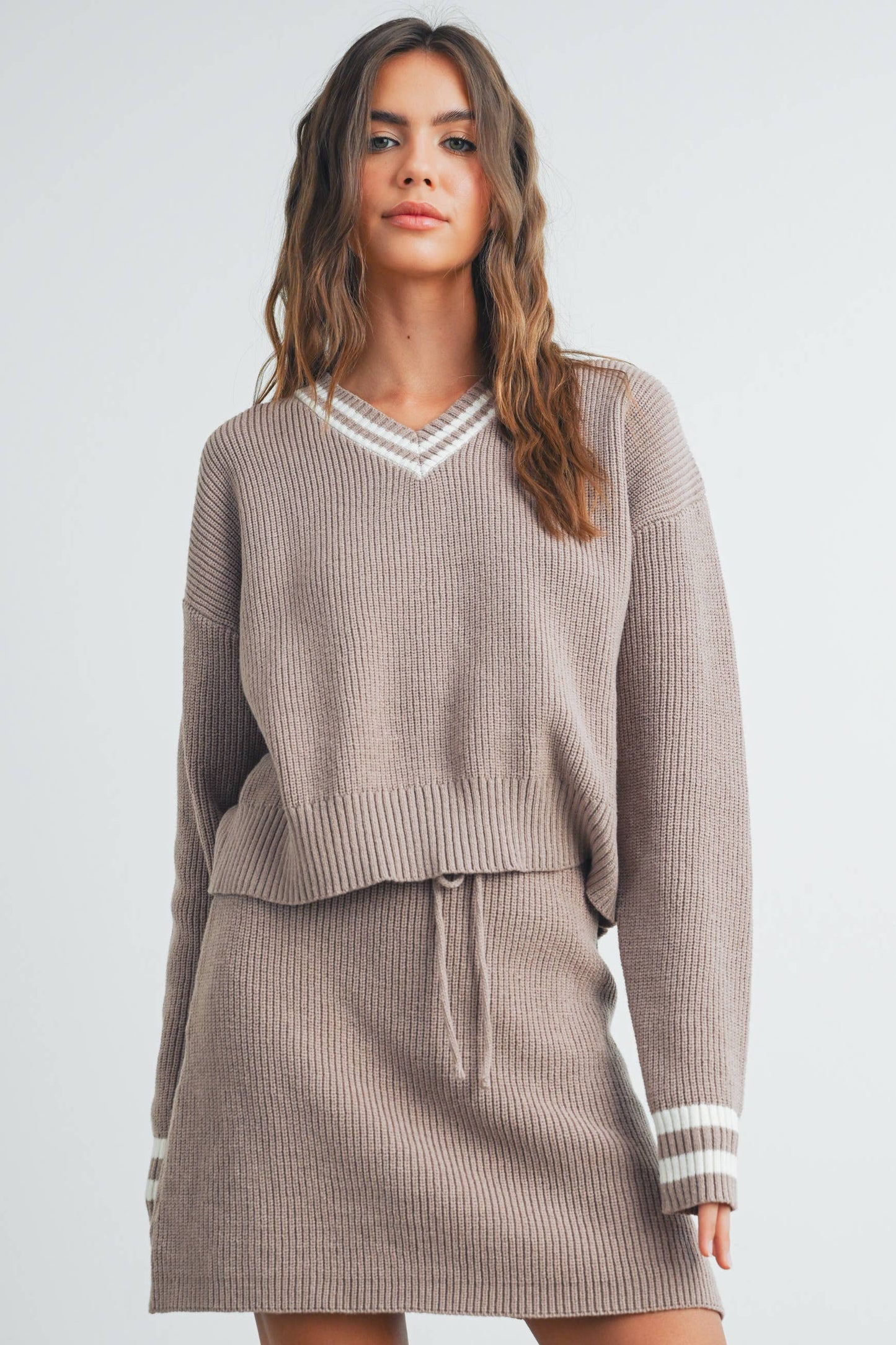 Striped V-Neck and Sleeve Sweater