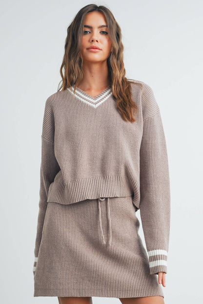 Striped V-Neck and Sleeve Sweater