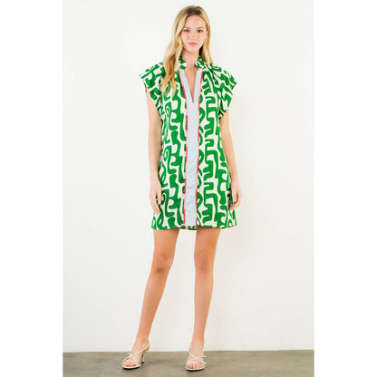 Short Sleeve Pattern V-Neck Dress