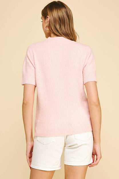 SOFT YARN SHORT SLEEVE SWEATER TOP