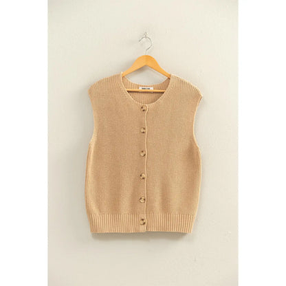 Sleeveless Button-Up Ribbed Vest