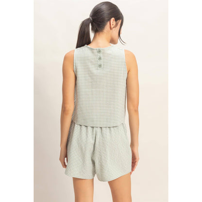Gingham Checkered Sleeveless Top And Skort Set