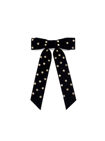 VELVET AND RHINESTONES BOW CLIP