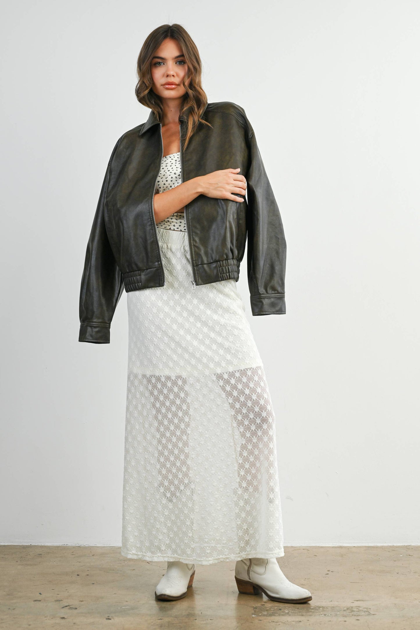 Collared Zip-Front Leather Jacket