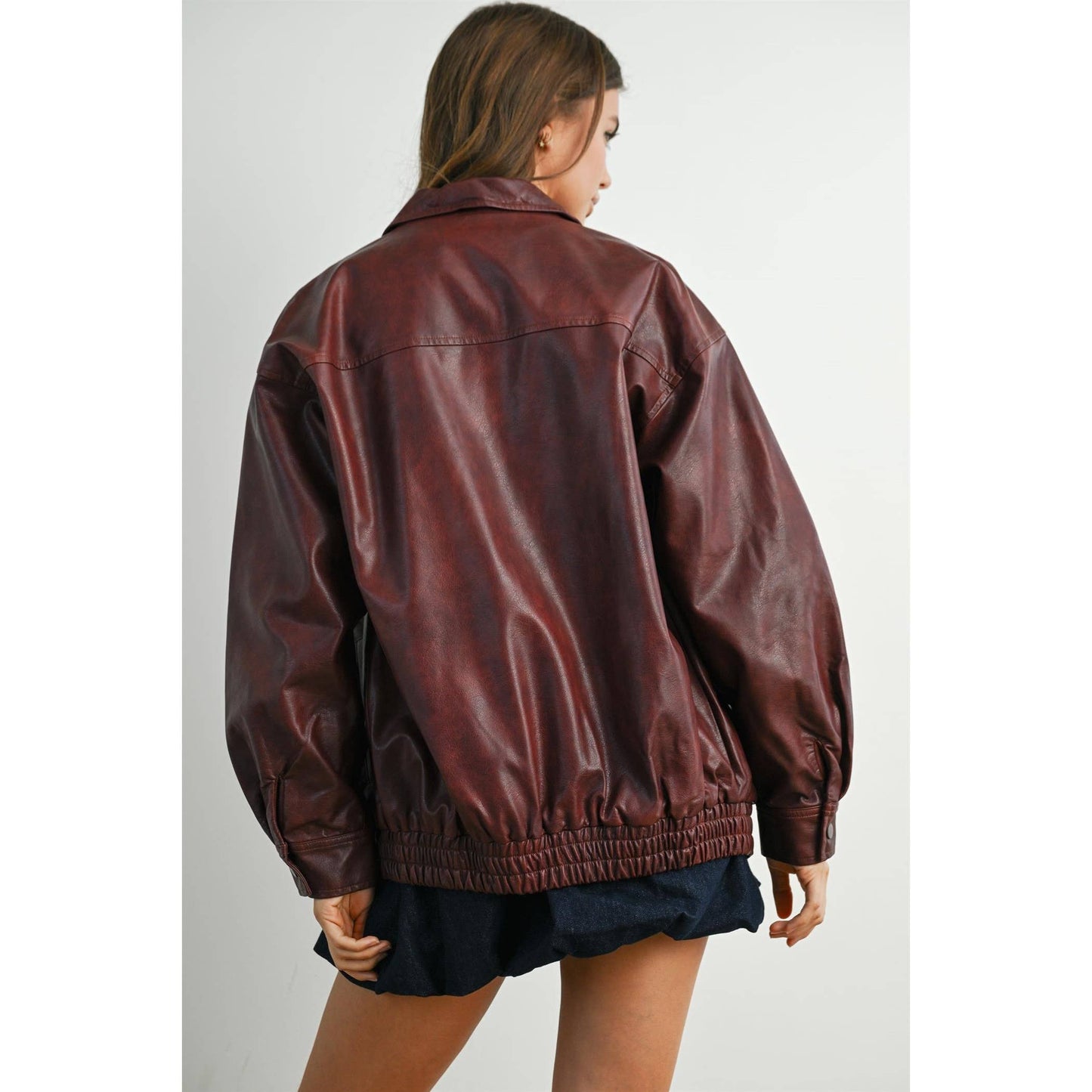 Collared Zip-Front Leather Jacket