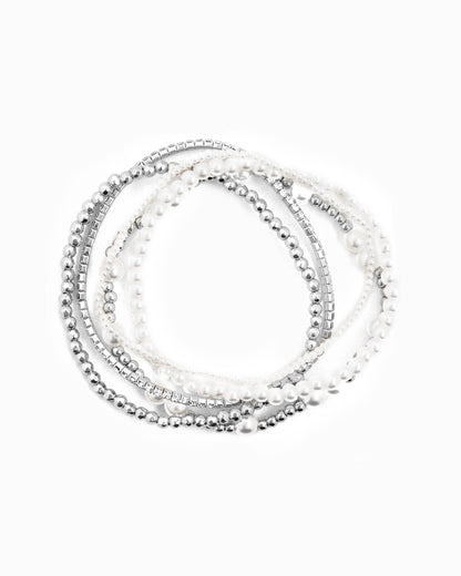 Unique Gold Ball Beaded Pearl Stretch Bracelet Set of 5