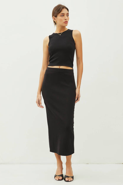 KNITTED HIGH RISE MIDI SKIRT