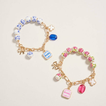 7.25 Inch Ceramic Floral Bead Mama Charm Bracelet