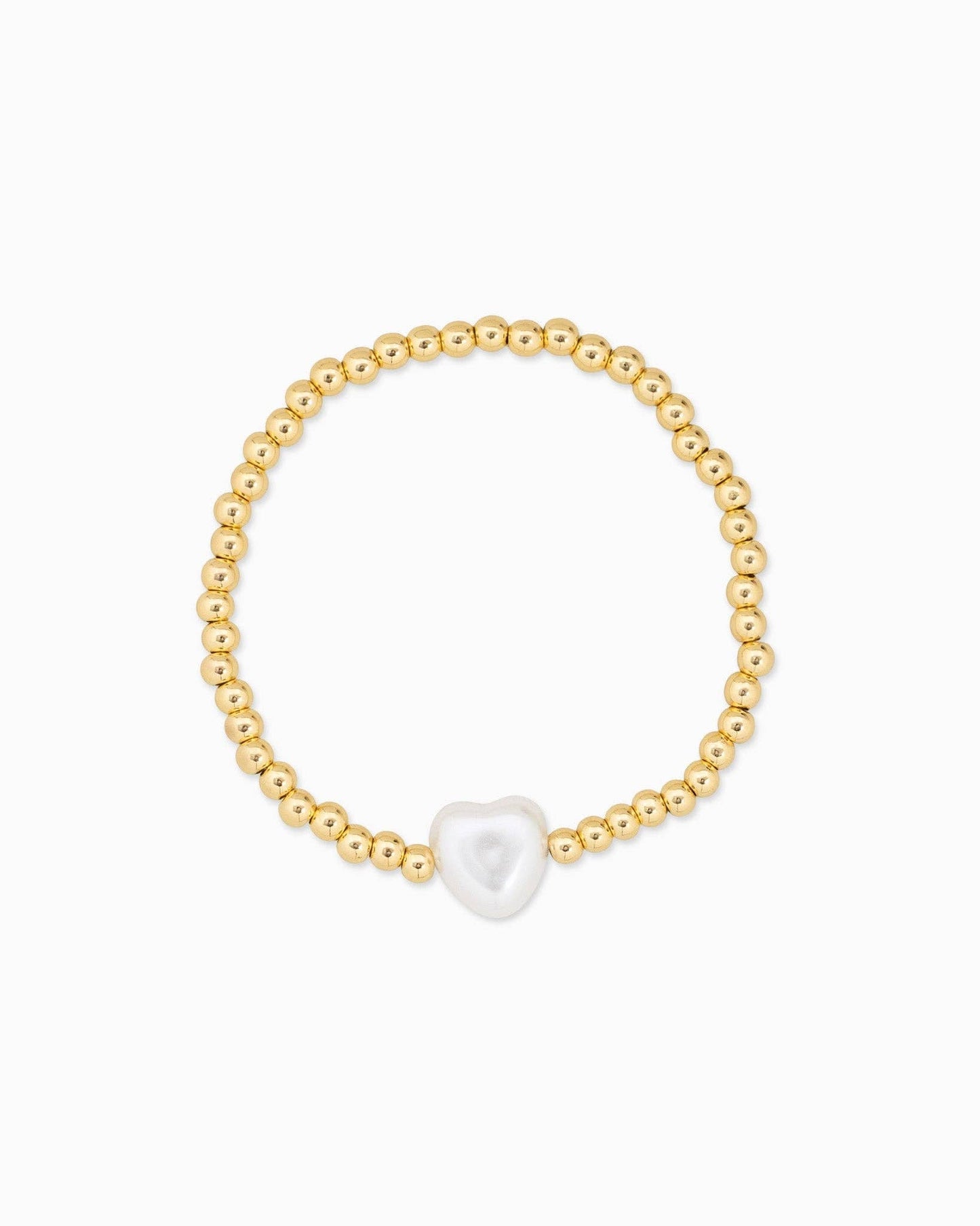 Pearl Heart and Gold Bead Stretch Bracelet Set of 3