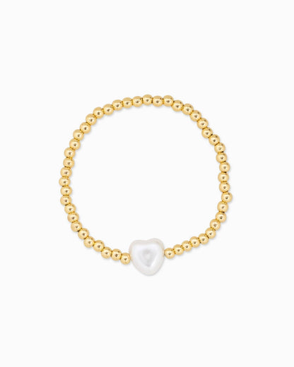 Pearl Heart and Gold Bead Stretch Bracelet Set of 3