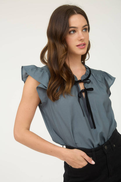 CONTRAST FRONT TIE BLOUSE