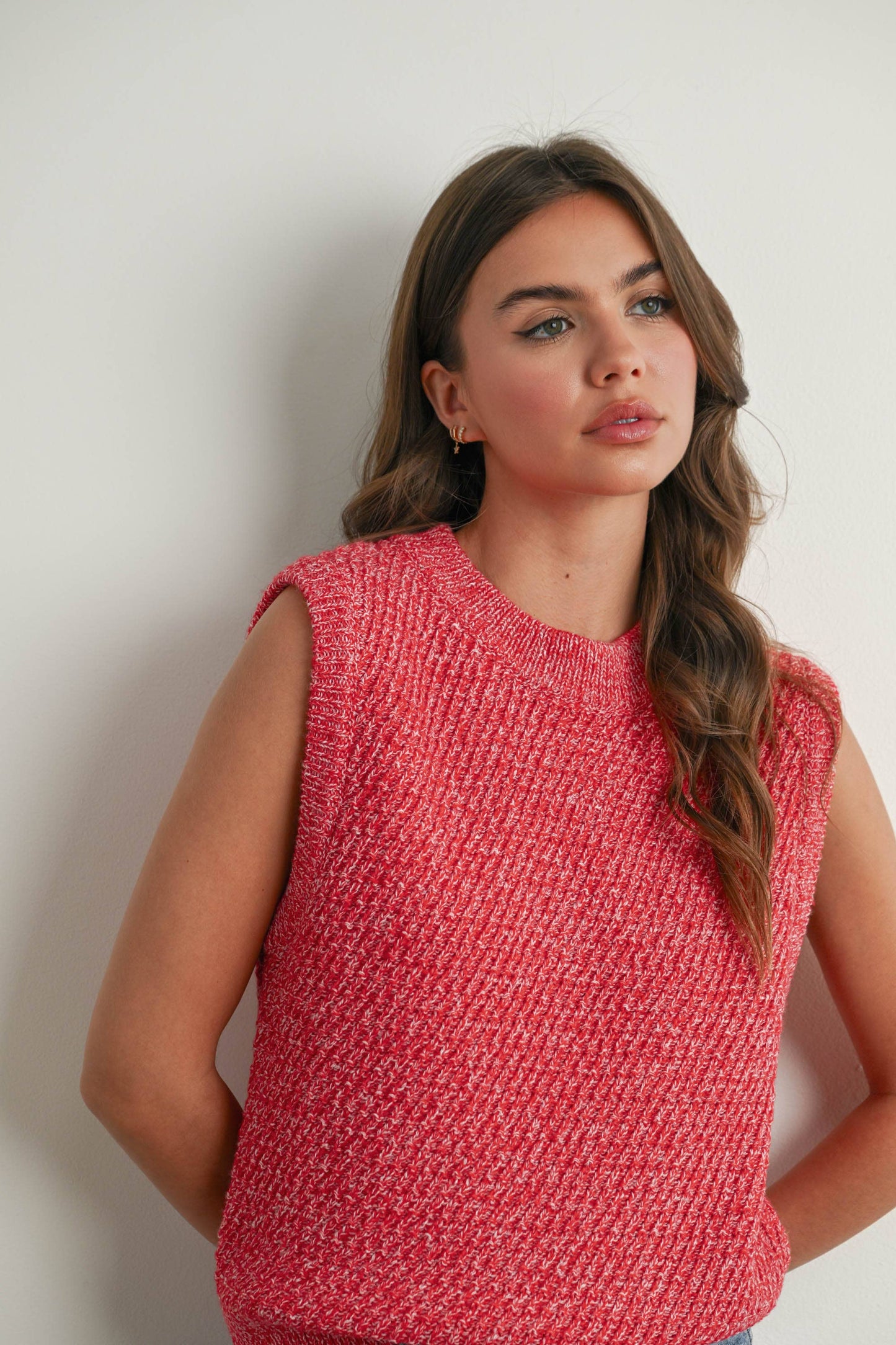 Sleeveless Crew Neck Sweater Knit Vest