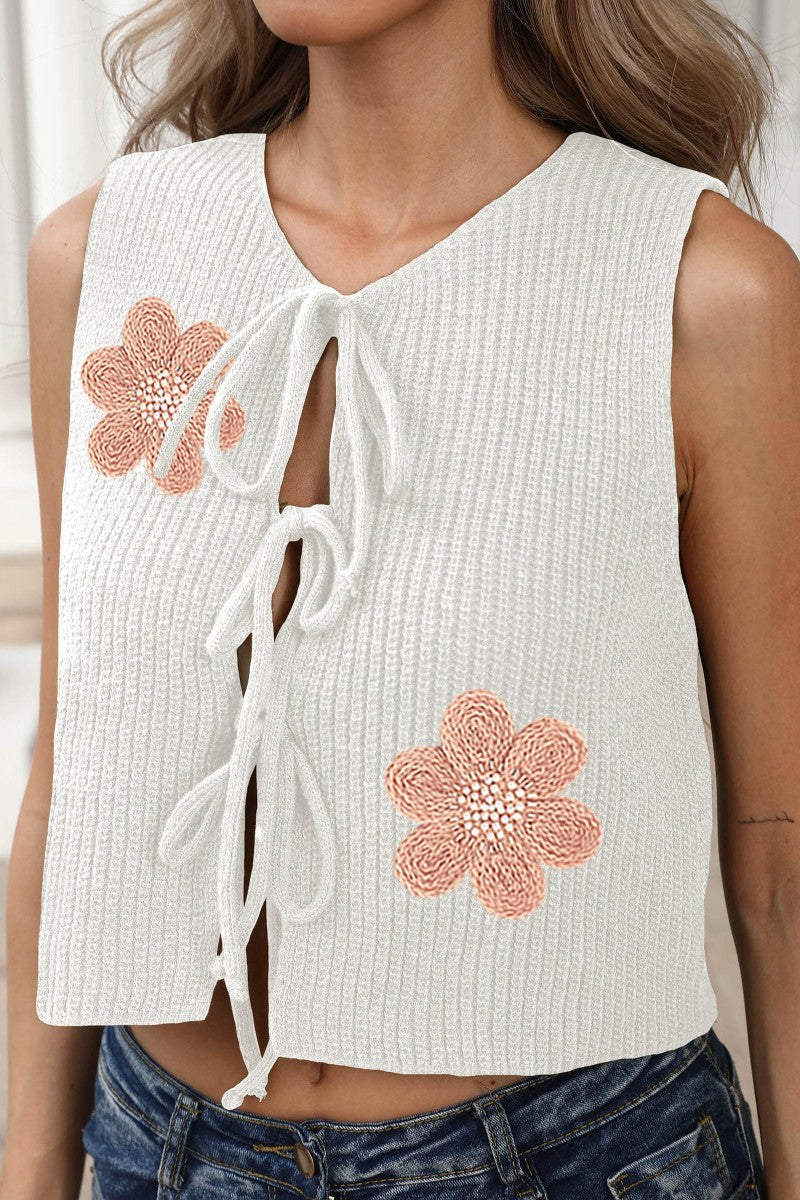 Floral Embroidered Knit Sweater Vest