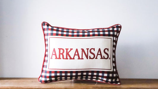 Arkansas Triple Collegiate Gingham Pillow