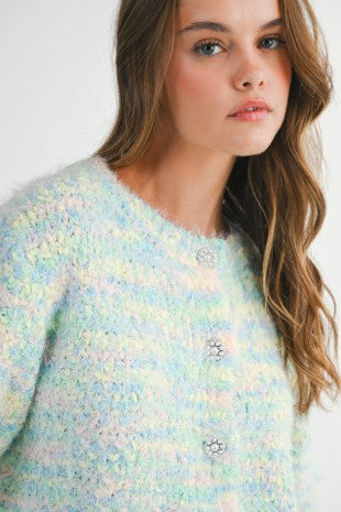 Multicolor Pearl Button Down Knit Cardigan