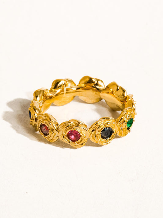 18k Gold Multi Stone Vintage Ring