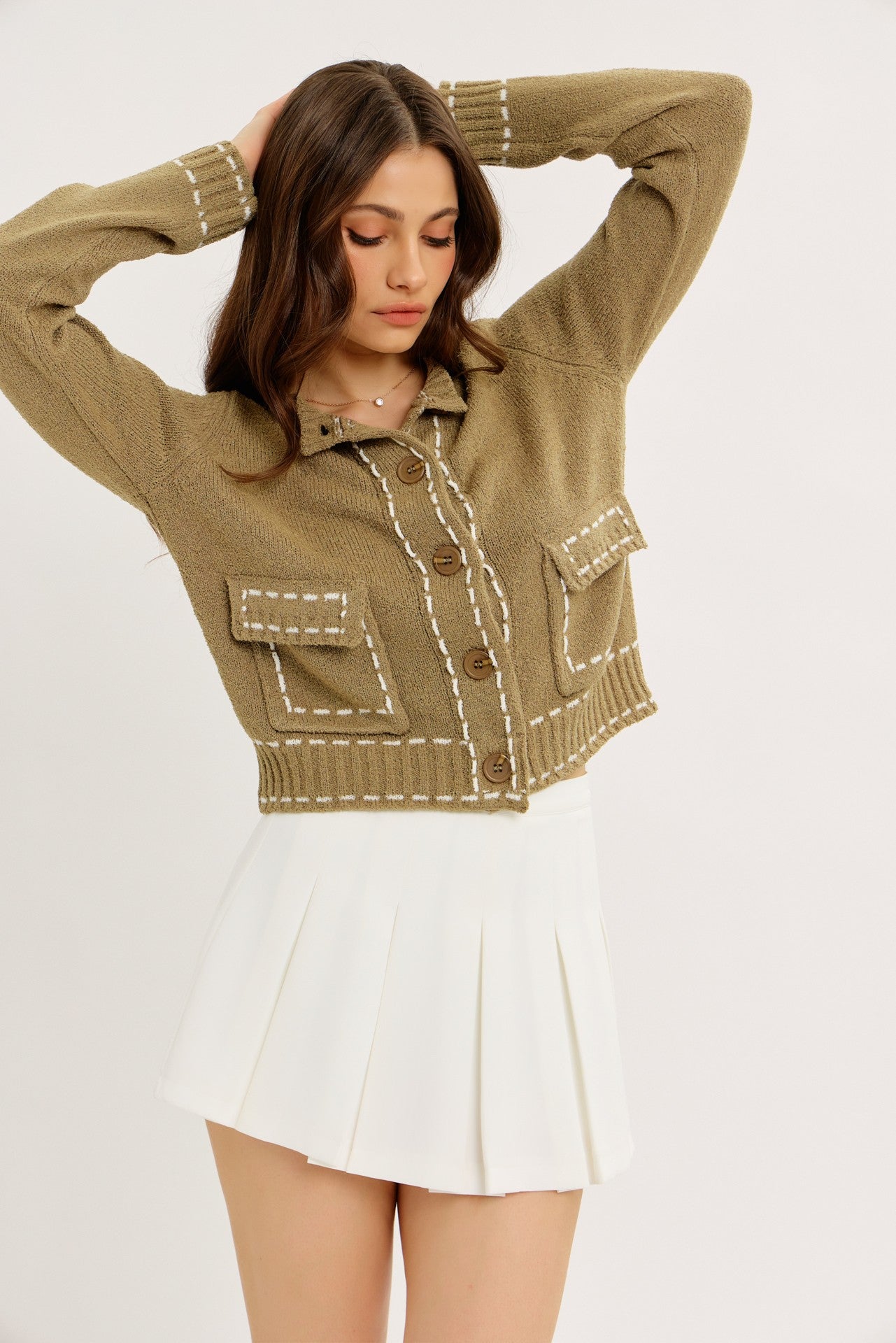 Stand Out With Contrast Stitch Textured Cardigan