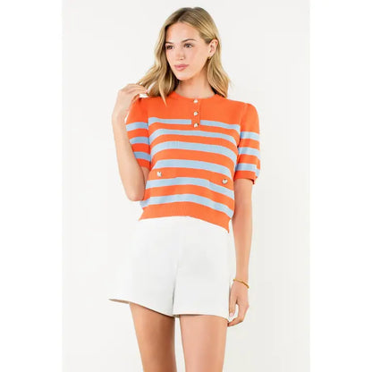 Short Sleeve Striped Knit Top