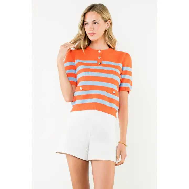 Short Sleeve Striped Knit Top