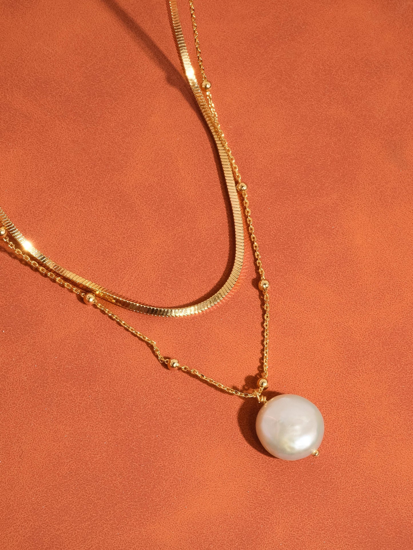 18k Gold Layered Pearl Chain Necklaces