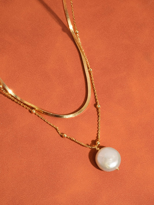 18k Gold Layered Pearl Chain Necklaces