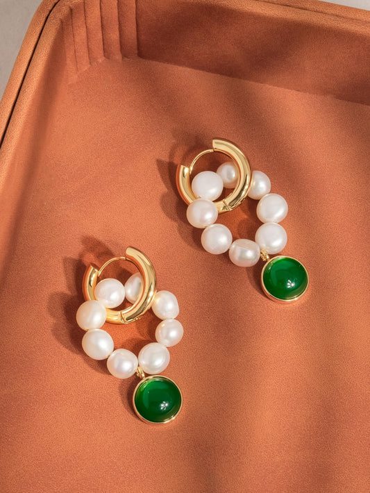Green Pearl Hoop Earring