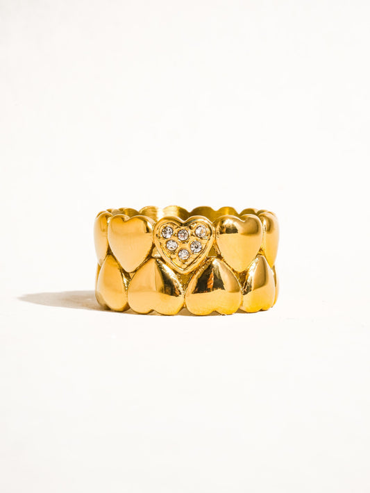 18k Gold Petite Hearts Ring