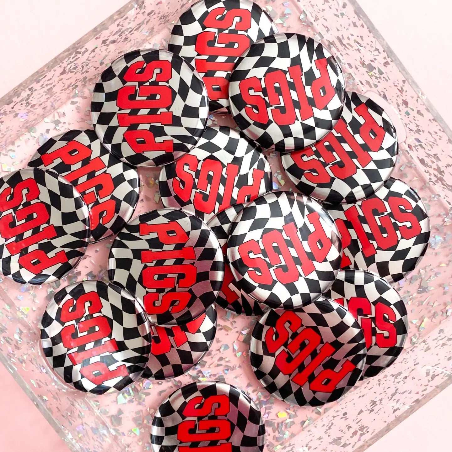 Checkered Pigs Button