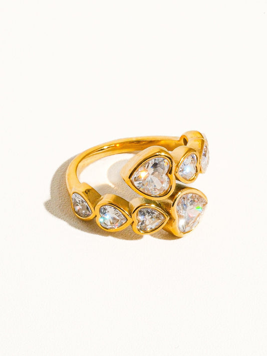 18k Gold Rhinestone Heart Ring