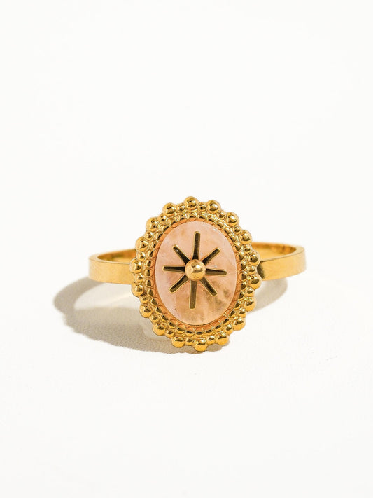 14k Gold Adjustable Round Stone Ring