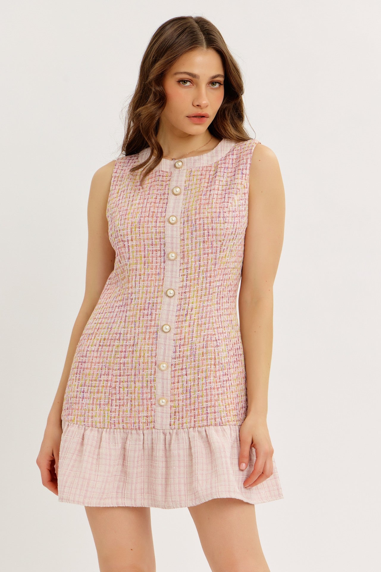 Tweed Ruffle Mini Dress